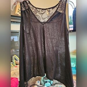 Urban Day black V-neck tank top with lace back size Medium